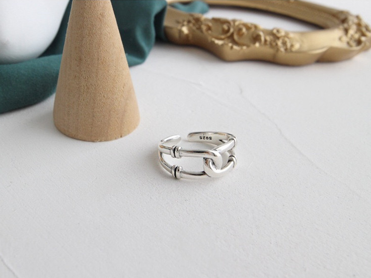 Silver-tone double band open ring