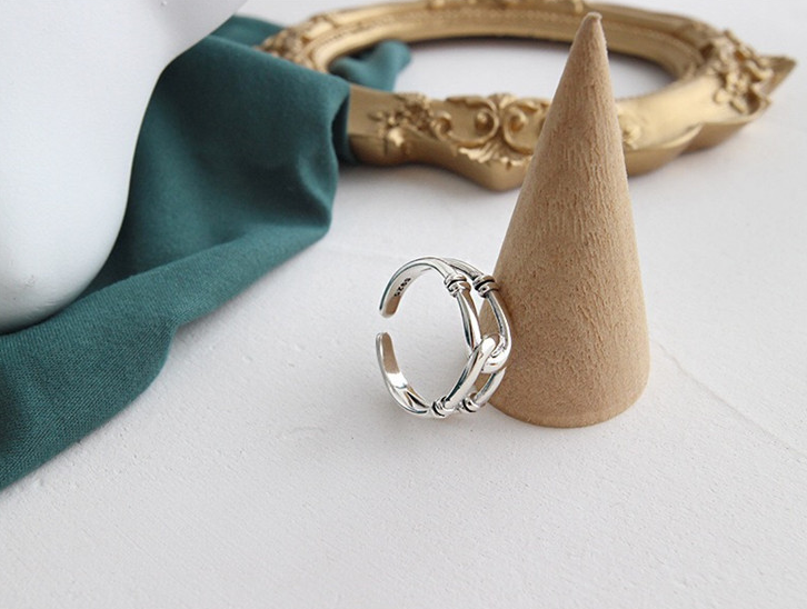 Silver-tone double band open ring