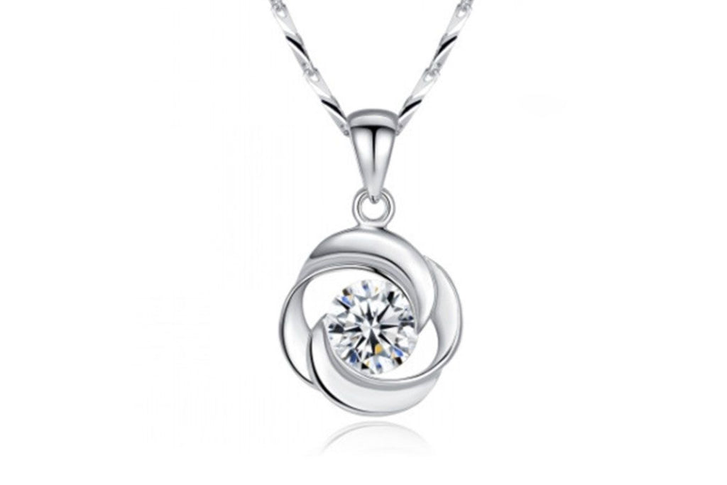 Swirl zircon pendant necklace on silver-tone chain