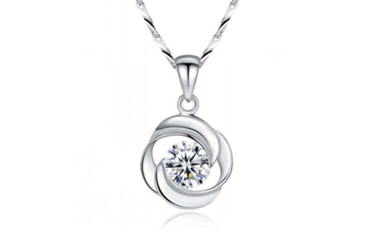 Swirl zircon pendant necklace on silver-tone chain