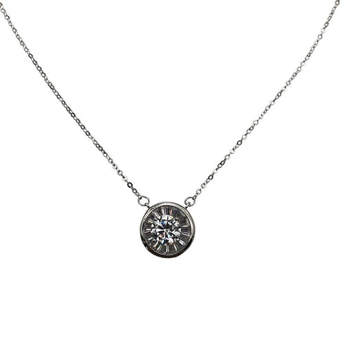 Silver-tone circle pendant necklace with zircon stones