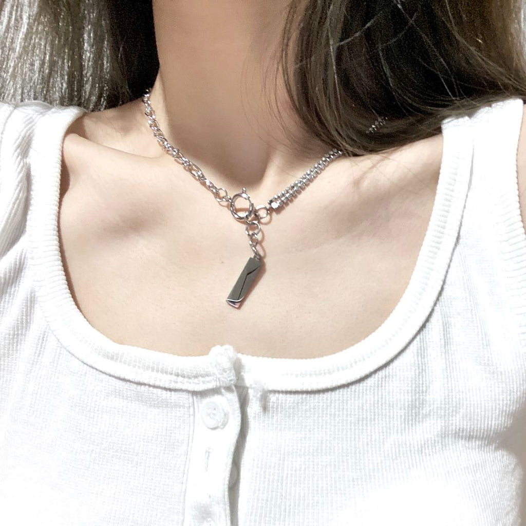Silver-tone toggle chain necklace with bar pendant