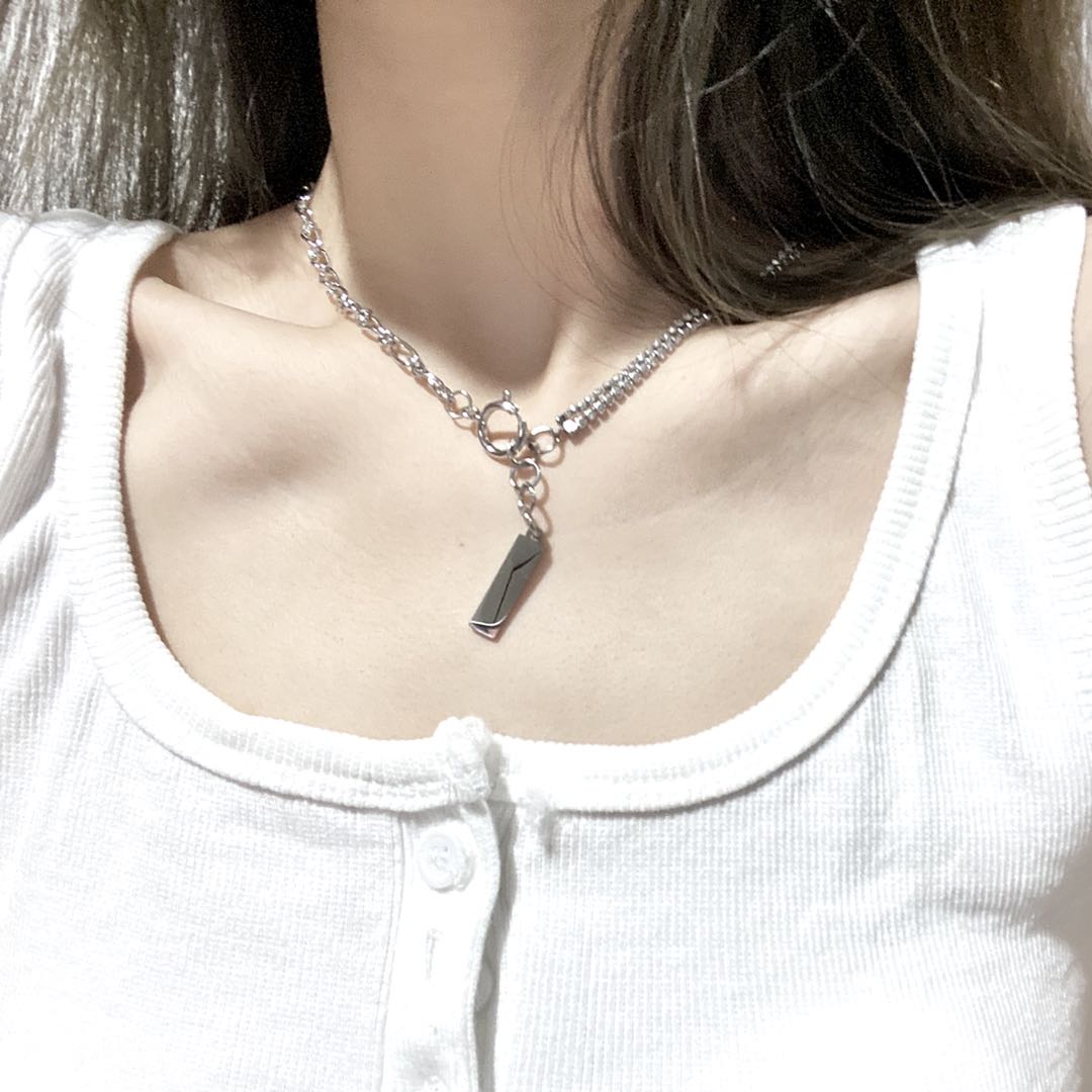 Silver-tone toggle chain necklace with bar pendant