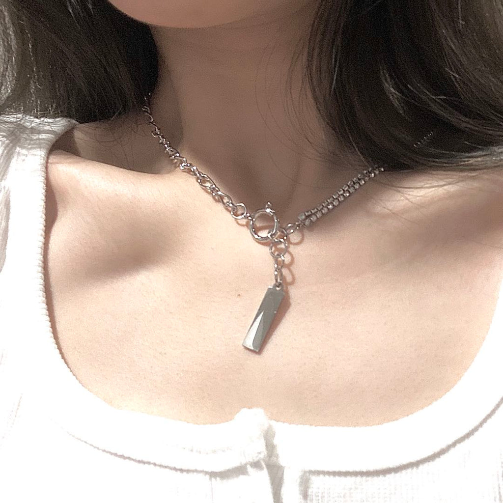 Silver-tone toggle chain necklace with bar pendant
