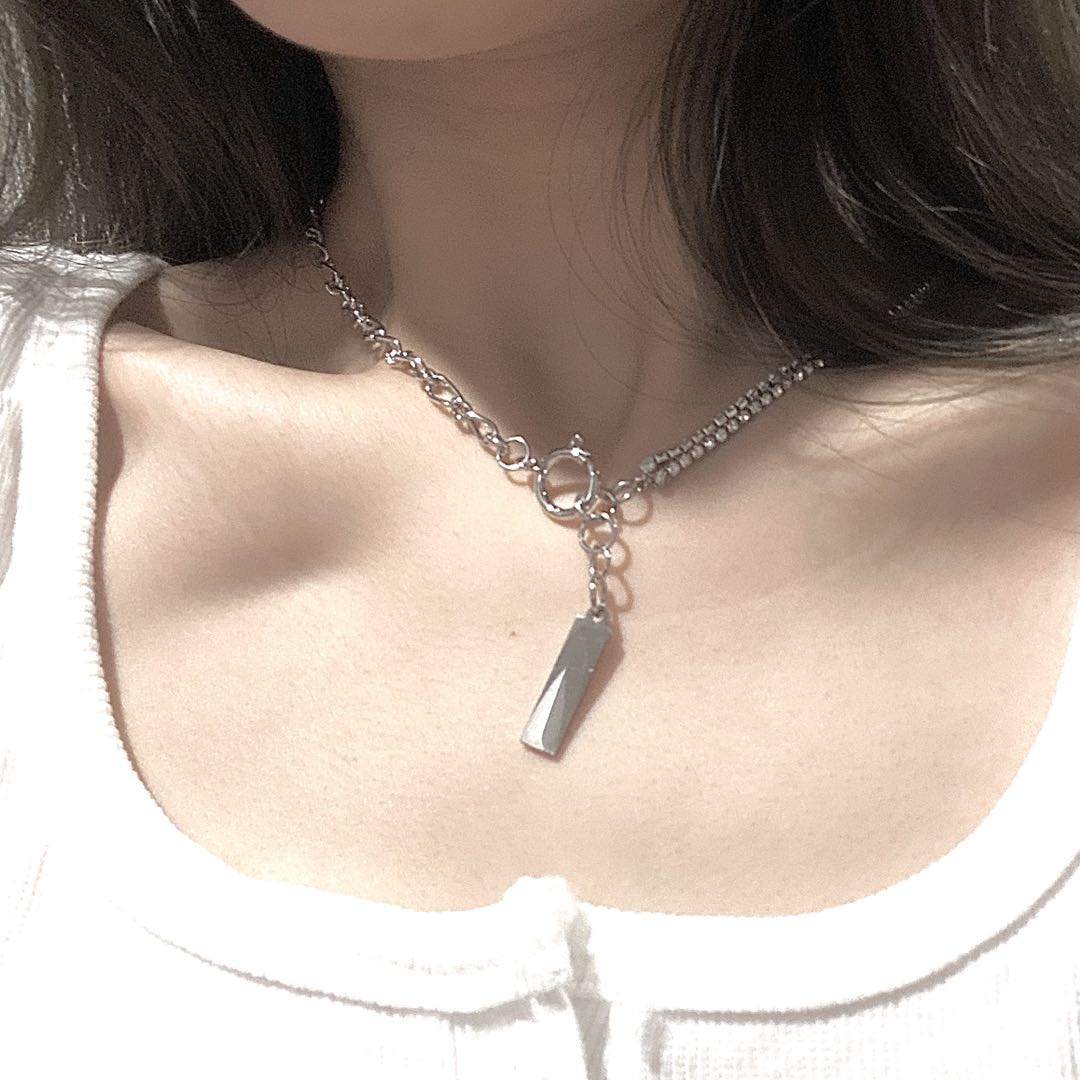 Silver-tone toggle chain necklace with bar pendant
