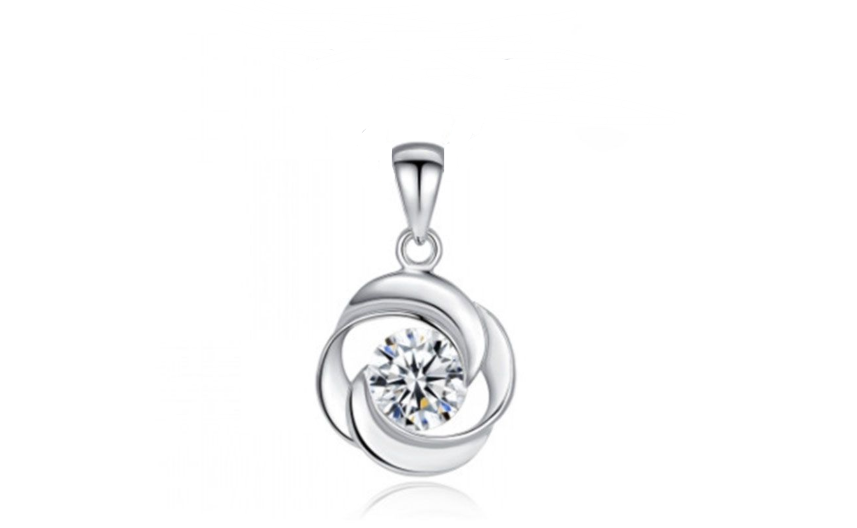 Swirl zircon pendant necklace on silver-tone chain
