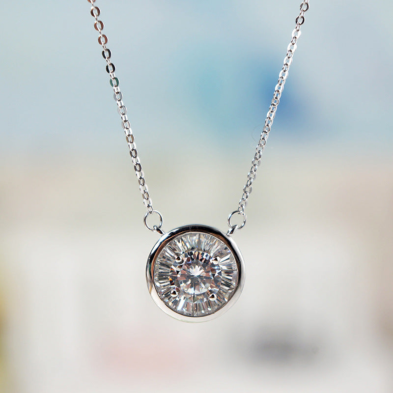 Silver-tone circle pendant necklace with zircon stones