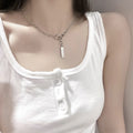 Silver-tone toggle chain necklace with bar pendant