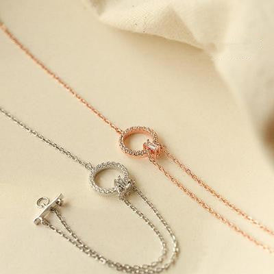 Dainty double circle chain bracelet