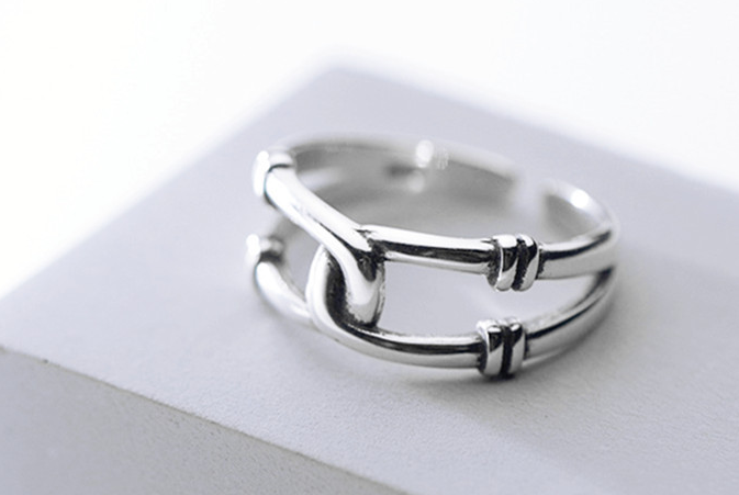 Silver-tone double band open ring