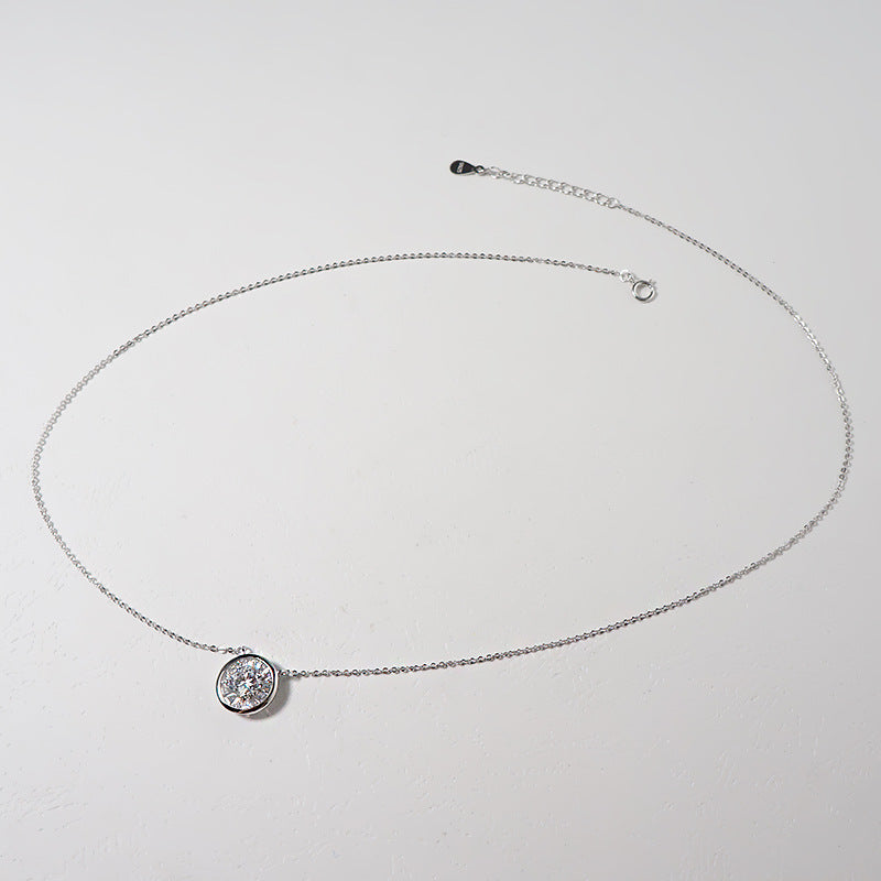 Silver-tone circle pendant necklace with zircon stones