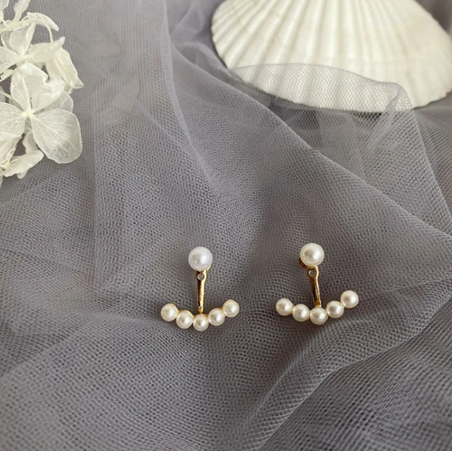 Gold-tone pearl-style earrings in a retro design