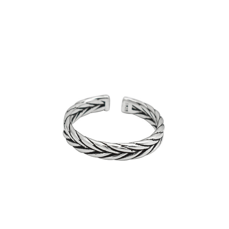 Silver-tone ring with woven braided pattern