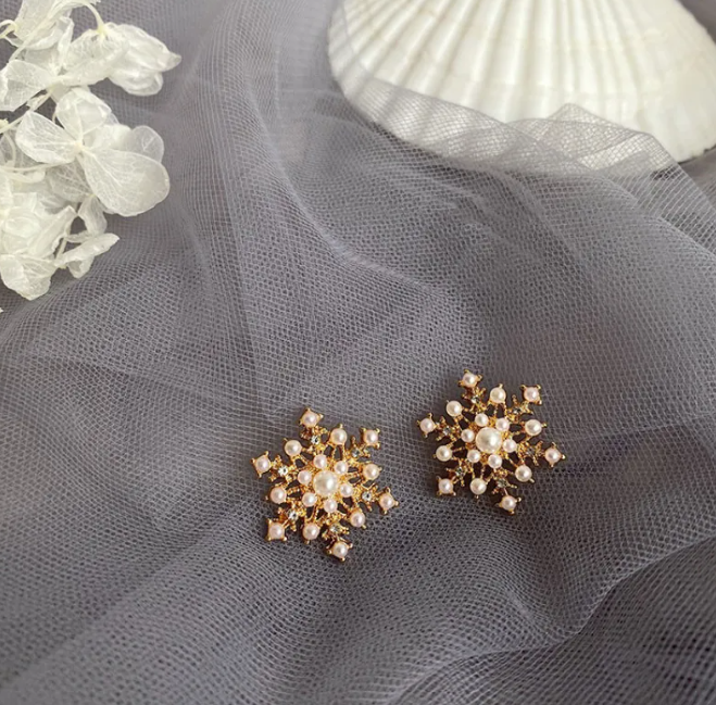 Gold-tone pearl-style earrings in a retro design
